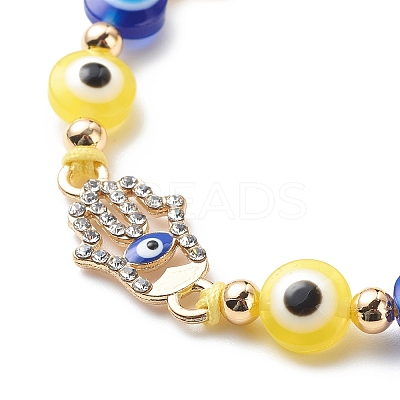Evil Eye Resin Bead & Hamsa Hand Alloy Rhinestone Braided Beaded Bracelets for Girl Women BJEW-JB08740-02-1
