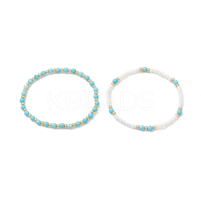 2Pcs 2 Style Natural Howlite & Glass Seed Round Beaded Stretch Bracelets Set for Women BJEW-JB09332-1