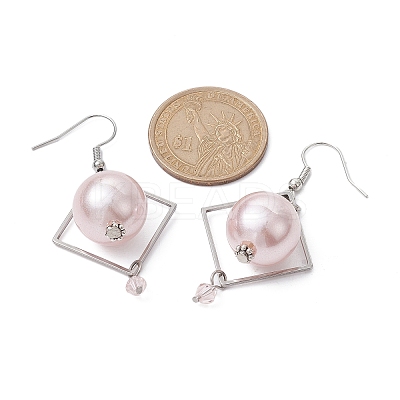 ABS Plastic Imitation Pearl Round Dangle Earrings EJEW-JE05489-1
