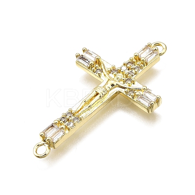 Brass Micro Pave Clear Cubic Zirconia Religion Crucifix Cross Connector Charms KK-Z100-22G-01-1
