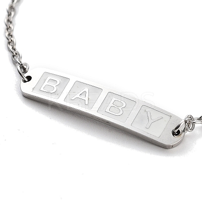 201 Stainless Steel Heart & Rectangle with Word Baby Link Bracelets BJEW-B090-02B-1