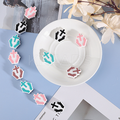 16Pcs 4 Colors Hand with Cross Silicone Beads SIL-GL0001-07-1