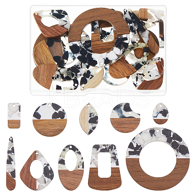 20Pcs 10 Styles Transparent Resin & Walnut Wood Big Pendants RESI-HS0001-01E-1
