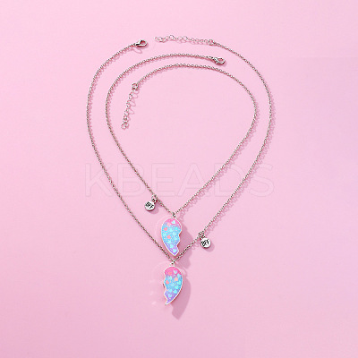 2Pcs Fashionable Alloy Enamel BFF Glitter Heart Magnetic Pendant Necklaces for Women FS-WGD1691-01-1