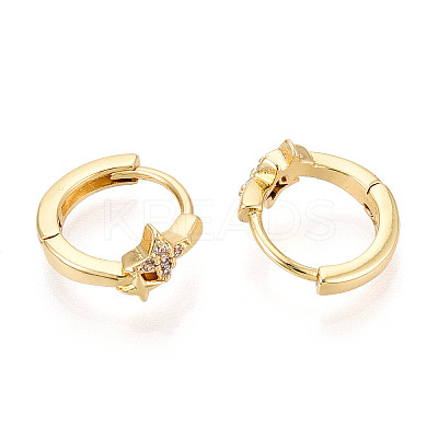 Star Brass Micro Pave Clear Cubic Zirconia Hoop Earrings EJEW-N063-03G-01-1