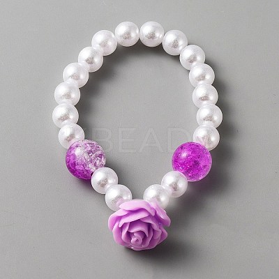 Cute Plastic Charm Stretch Bracelet with Imitation Pearl Beaded for Women BJEW-TAC0009-01A-1