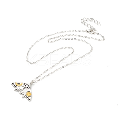 Enamel Skull Moth with Moon Pendant Necklace NJEW-G056-09AS-1