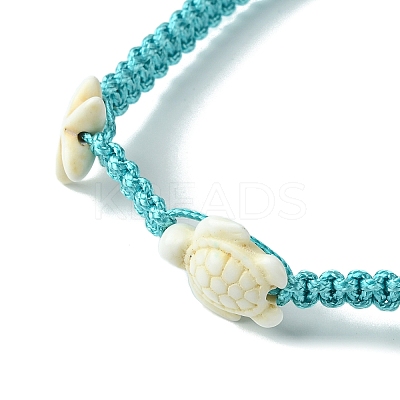 Ocean Theme Starfish Tortoise Synthetic Turquoise Beaded Anklets for Women AJEW-AN00554-02-1