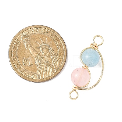 3Pcs 3 Styles Copper Wire Wrapped Natural Rose Quartz & Quartz & Lapis Lazuli & Amethyst Round Beded Links Connector Charms PALLOY-JF04678-1