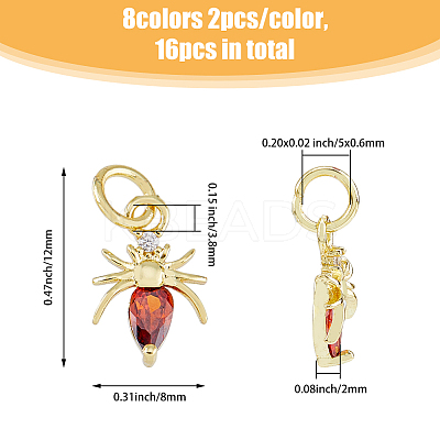 16PCS 8Colors Brass Micro Pave Cubic Zirconia Charms KK-DC0003-69-1