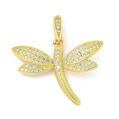 Dragonfly Rack Plating Brass Micro Pave Clear Cubic Zirconia Pendants KK-Z053-12G-1