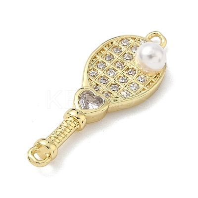 Brass Pave Clear Cubic Zirconia Tennis Racket Connector Charms KK-G548-12G-1