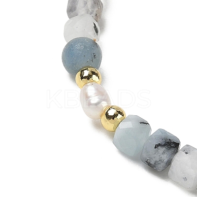 Natural Aquamarine Cube Beads Stretch Bracelets for Women BJEW-JB13176-02-1