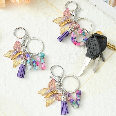 Letter & Butterfly Transparent Epoxy Resin Keychains KEYC-YW00001-1