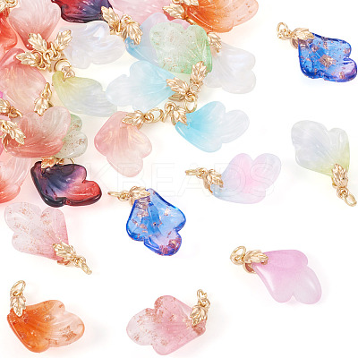 28Pcs 14 Colors Leaf Shape Handmade Lampwork Pendants PALLOY-TA00160-1