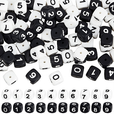 80Pcs 20 Styles Cube with Number Silicone Beads SIL-PA0001-22-1