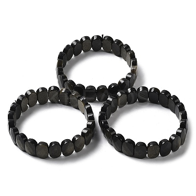 Natural Golden Sheen Obsidian Beaded Stretch Bracelet G-E010-01-05-1