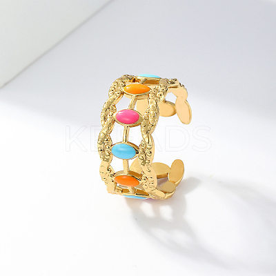 Sweet Hollow Irregular 201 Stainless Steel Enamel Cuff Ring DG2321-1