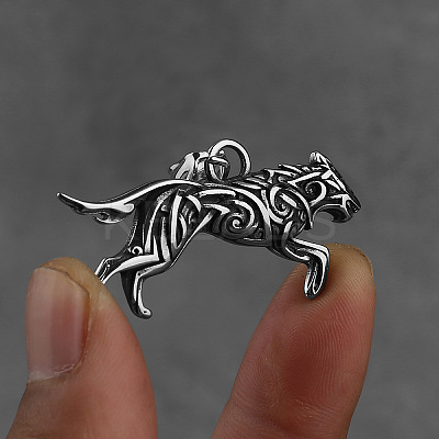 304 Stainless Steel Viking Wolf Pendant Necklaces for Men FS-WG017A5-01-1