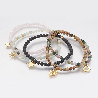 Natural Gemstone Beaded Stretch Bracelets BJEW-JB03543-1