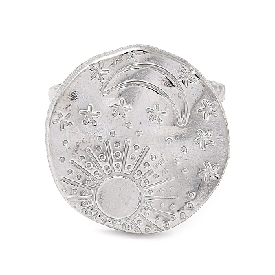 Non-Tarnish 304 Stainless Steel Sun & Moon Planet Open Cuff Ring for Women X-RJEW-B027-20P-1