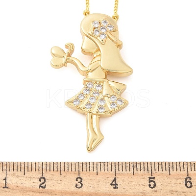 Brass Micro Pave Clear Cubic Zirconia Pendant Necklaces NJEW-M084-01G-02-1