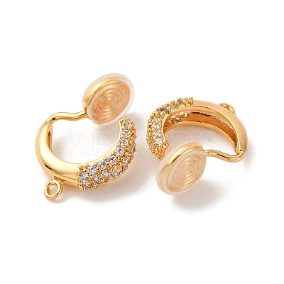 Brass Micro Pave Clear Cubic Zirconia Clip-on Earring Findings KK-K382-35G-1