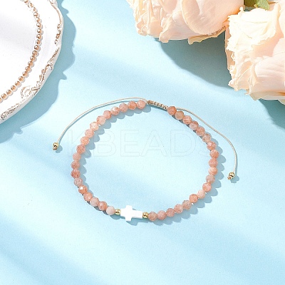 Natural Sunstone Beaded Braided Bead Bracelets for Women BJEW-JB12211-01-1