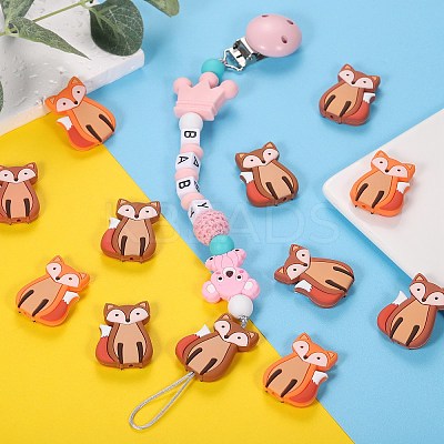 12Pcs 3 Colors Cartoon Fox Silicone Focal Beads JX716A-1