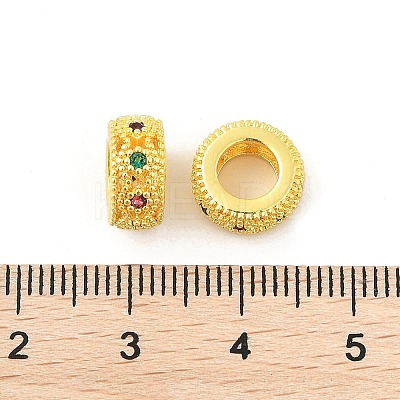 Brass Micro Pave Cubic Zirconia Rondelle European Beads KK-P297-04C-G-1