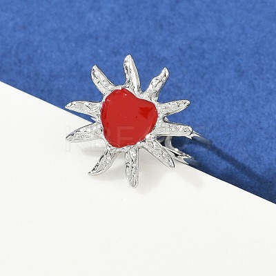 Heart Sun 304 Stainless Steel Enamel Finger Rings for Women RJEW-G355-08P-02-1