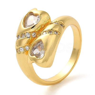 Brass Micro Pave Clear Cubic Zirconia Open Cuff Rings for Women LS-RJEW-Z070-04G-01-1