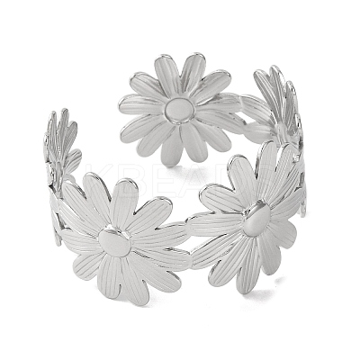 Flower 304 Stainless Steel Bangles for Women BJEW-B104-08P-1