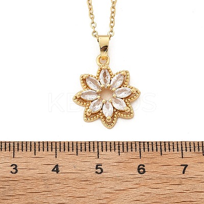 Brass Micro Pave Clear Cubic Zirconia Flower Pendant Neckalces for Women NJEW-S448-05G-1
