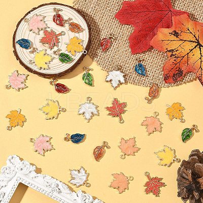 30Pcs 10 Styles Autumn Theme Zinc Alloy Pendants ENAM-YW0006-94-1
