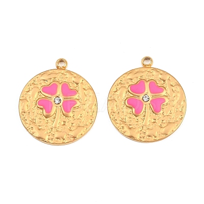 304 Stainless Steel Enamel & Crystal Rhinestone Pendants STAS-G398-28G-04-1