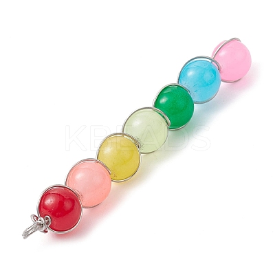 Colorful Imitation Jade Glass Round Bead Pendants PALLOY-JF02449-02-1