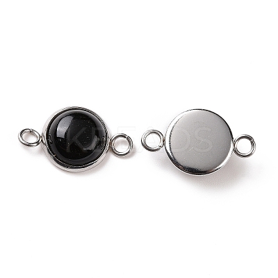Natural Black Agate Connector Charms G-D059-01C-02-1