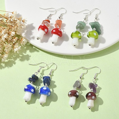 4 Pairs 4 Style Allloy Mushroom Dangle Earrings EJEW-TA00309-1