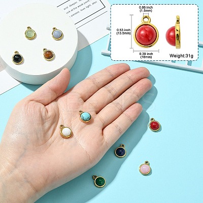 10Pcs 10 Styles Mixed Gemstone Half Round Charms G-CJ0001-81-1