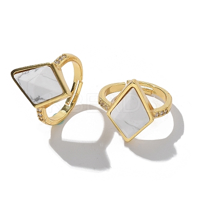 Rhombus Natural Howlite Finger Rings RJEW-B113-01G-01-1