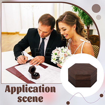Hexagon Shaped Wooden Couple Ring Boxes with Magnetic Hinged Lid AJEW-WH0695-028-1