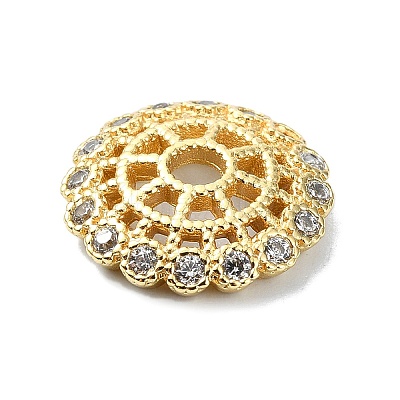 Rack Plating Brass Micro Pave Clear Cubic Zirconia Bead Caps KK-U014-11A-G-1