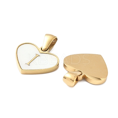 304 Stainless Steel Pave Natural White Shell Heart with Initial Slice Pendants STAS-R168-25G-I-1