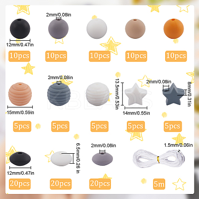 7Pcs 7 Colors Round with Nylon Thread Food Grade Eco-Friendly Silicone Beads DIY-SC0025-32-1