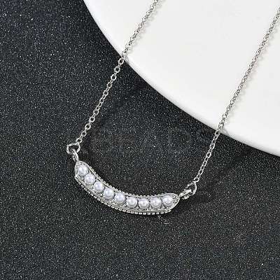 Brass with ABS Plastic Imitation Pearl Pea Pod Pendant Necklaces NJEW-P347-01P-1
