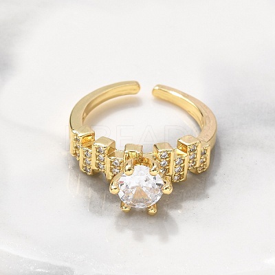 Round Brass Micro Pave Clear Cubic Zirconia Cuff Rings RJEW-C120-28G-1
