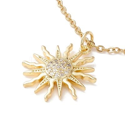 Clear Cubic Zirconia Sun Pendant Necklace NJEW-O125-26G-1