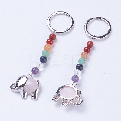 Natural Rose Quartz Chakra Keychain KEYC-P040-E07-1