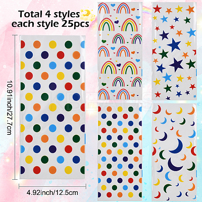 100Pcs 4 Styles Rectangle OPP Cellophane Candy Bags ABAG-WH20013-17-1